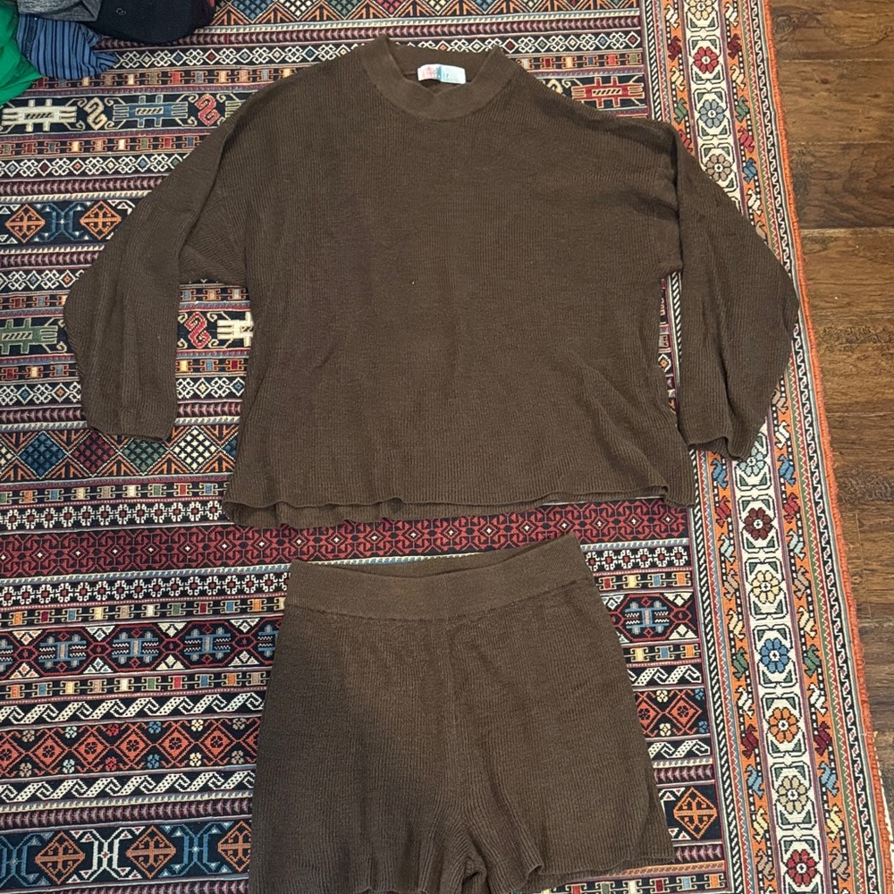 Free People Brown Knit Lounge Set - Sweater & Shorts